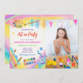 編集可能アート絵を描パーティーのパーティー誕生日写真 招待状 (正面/裏面)