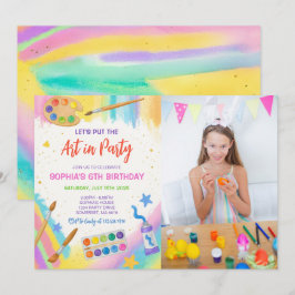 編集可能アート絵を描パーティーのパーティー誕生日写真 招待状