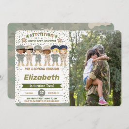 編集可能アーミー誕生日フォト招待状 招待状