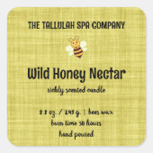 編集可能イエローリネンキャンドルラベル スクエアシール (正面)