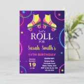 編集可能イエロー&ピンクローラスケートパーティー招待状 招待状 (スタンド正面)