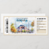 編集可能イスタンブール飛行機チケット、トルコ旅行 招待状 (正面/裏面)