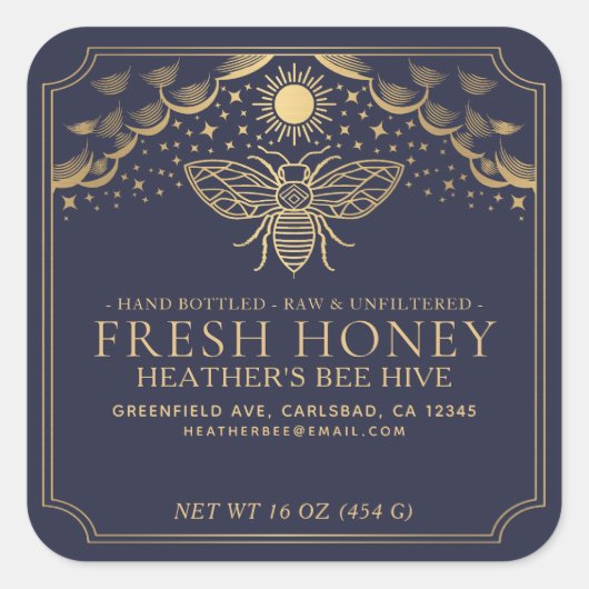 編集可能ウィッチータロットハニージャーブニーハネビーラベル スクエアシール (正面)