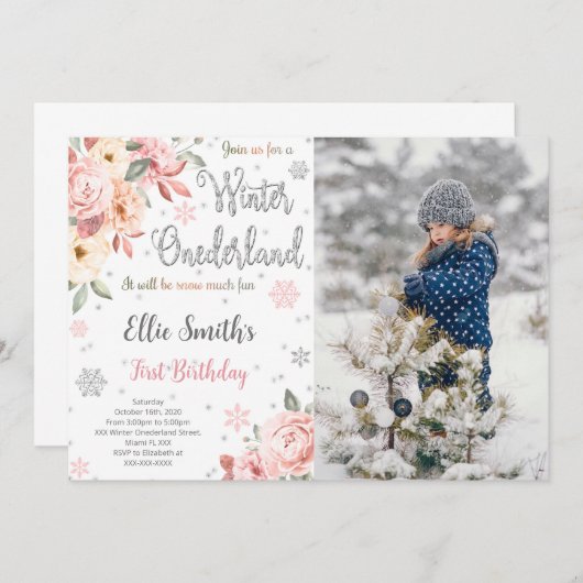 編集可能ウィンターワンダーランドフォト招待状 招待状 (正面/裏面)