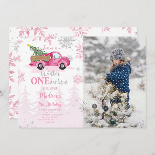 編集可能ウィンターワンダーランドフォト招待状 招待状 (正面/裏面)