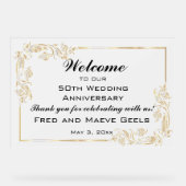 編集可能ウェルカム金ゴールドフレーム アクリルサイン (正面)