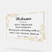 編集可能ウェルカム金ゴールドフレーム アクリルサイン (傾斜)