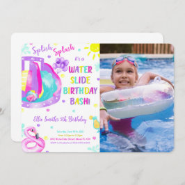 編集可能ウォータースライド誕生日フォト招待状 招待状