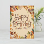 編集可能ウォームカボチャ秋秋ハッピーバースデー カード (スタンド正面)