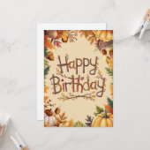 編集可能ウォームカボチャ秋秋ハッピーバースデー カード (正面/裏面インサイチュ)