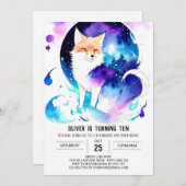 編集可能ウッドランドキツネ誕生日パーティー 招待状 (正面/裏面)