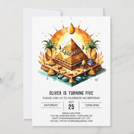 編集可能エジプトオンラインピラミッド誕生日 招待状 (正面)