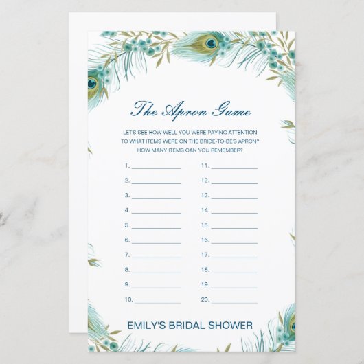 編集可能エプロンゲームブライダルシャワーゲーム (正面/裏面)