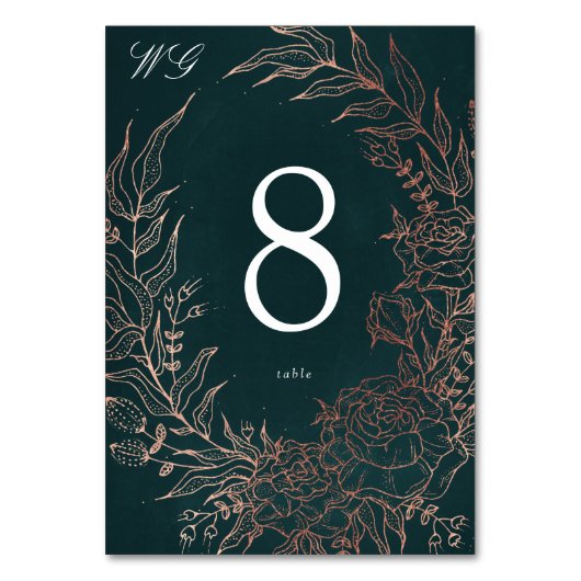 編集可能エメラルドフラワーリース銅箔結婚ズ テーブルナンバー (裏面)