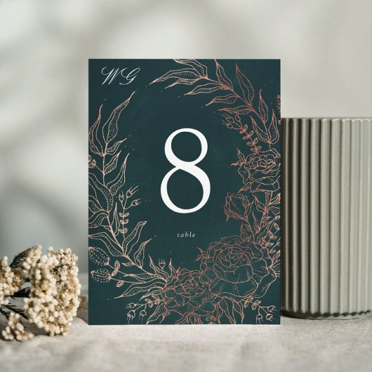 編集可能エメラルドフラワーリース銅箔結婚ズ テーブルナンバー