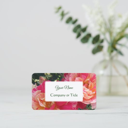 編集可能エレガントなストライプのバラフローラ 名刺 (スタンド正面)