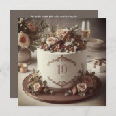 編集可能エレガントな結婚アニバーサリーケーキ 招待状 (正面/裏面)