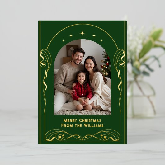 編集可能エレガントクリスマスカードテンプレート休日 箔シーズンカード (立ち正面)