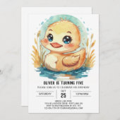 編集可能エレガントダック誕生日 招待状 (正面/裏面)