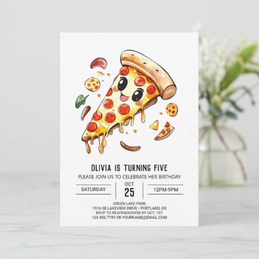 編集可能エレガントピザ誕生日 招待状 (スタンド正面)