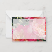 編集可能エレガントピンク白ストライプのバラフローラ ノートカード (正面)