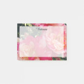 編集可能エレガントピンク白ストライプのバラフローラ ポストイット (正面)
