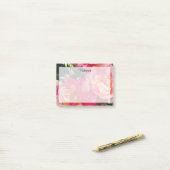 編集可能エレガントピンク白ストライプのバラフローラ ポストイット (デスク上)