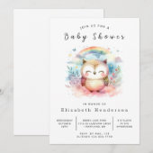 編集可能エレガントフクロウ赤ちゃんシャワー 招待状 (正面/裏面)