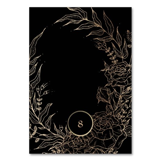 編集可能エレガントブラック金ゴールドカスタムリース結婚の テーブルナンバー (裏面)