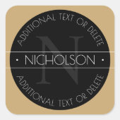 編集可能エレガントモダンモノグラム白黒金ゴールド スクエアシール (正面)