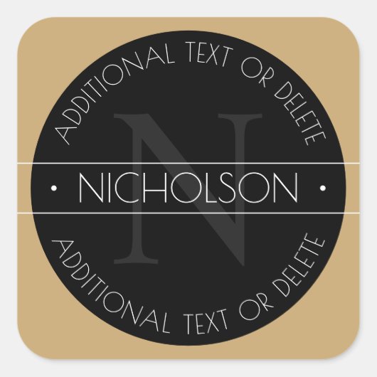 編集可能エレガントモダンモノグラム白黒金ゴールド スクエアシール (正面)