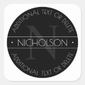 編集可能エレガントモダンモノグラム黒と白 スクエアシール (正面)