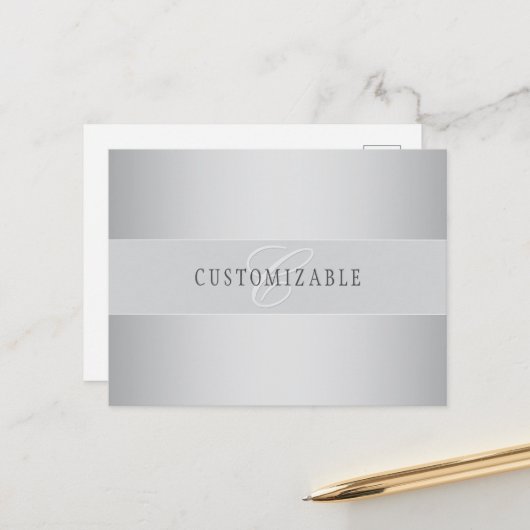 編集可能エレガントモノグラム書スクリプト | グレイ ポストカード (正面/裏面インサイチュ)