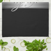 編集可能エレガントモノグラム書スクリプト | ブラック キッチンタオル (折り畳み)