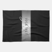 編集可能エレガントモノグラム書スクリプト | ブラック キッチンタオル (横)