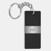 編集可能エレガントモノグラム書スクリプト | ブラック キーホルダー (正面左)