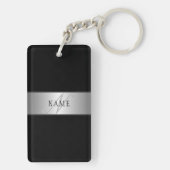編集可能エレガントモノグラム書スクリプト | ブラック キーホルダー (裏面)