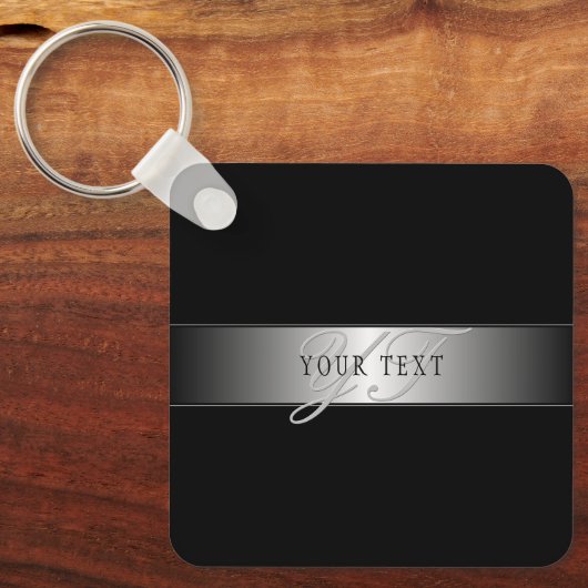 編集可能エレガントモノグラム書スクリプト | ブラック キーホルダー (正面)