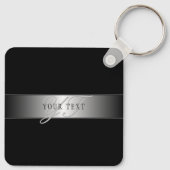 編集可能エレガントモノグラム書スクリプト | ブラック キーホルダー (裏面)