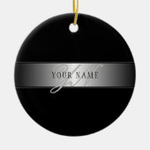 編集可能エレガントモノグラム書スクリプト | ブラック セラミックオーナメント (正面)