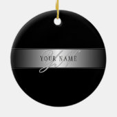 編集可能エレガントモノグラム書スクリプト | ブラック セラミックオーナメント (裏面)