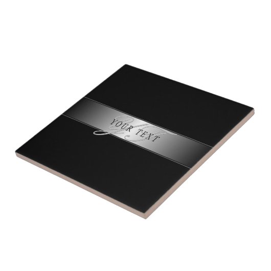 編集可能エレガントモノグラム書スクリプト | ブラック タイル (側面)