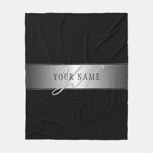編集可能エレガントモノグラム書スクリプト | ブラック フリースブランケット (正面)