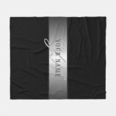 編集可能エレガントモノグラム書スクリプト | ブラック フリースブランケット (正面(横))