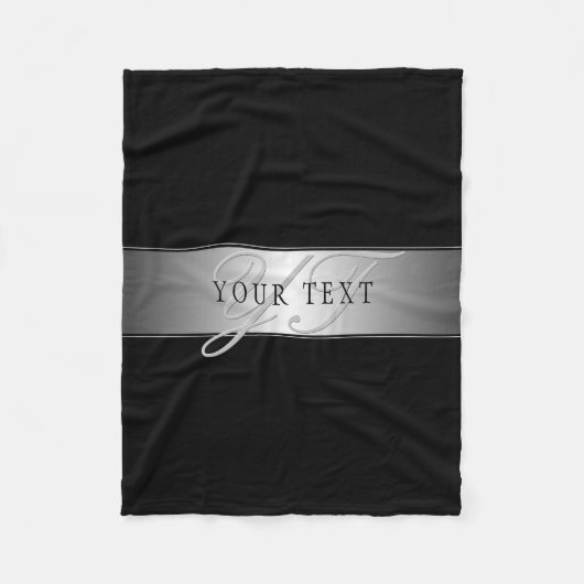 編集可能エレガントモノグラム書スクリプト | ブラック フリースブランケット (正面)