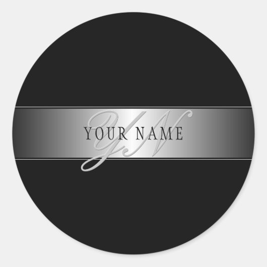 編集可能エレガントモノグラム書スクリプト | ブラック ラウンドシール (正面)