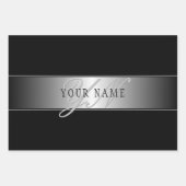 編集可能エレガントモノグラム書スクリプト | ブラック ラッピングペーパーシート (正面)