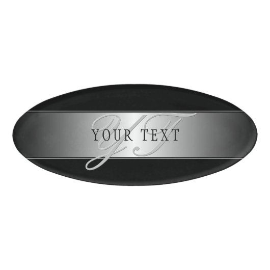 編集可能エレガントモノグラム書スクリプト | ブラック 名札 (正面)