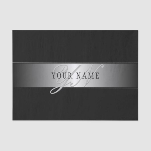 編集可能エレガントモノグラム書スクリプト | ブラック 薄葉紙 (正面)