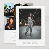 編集可能エレガント文字写真大学卒業 案内状 (正面/裏面)